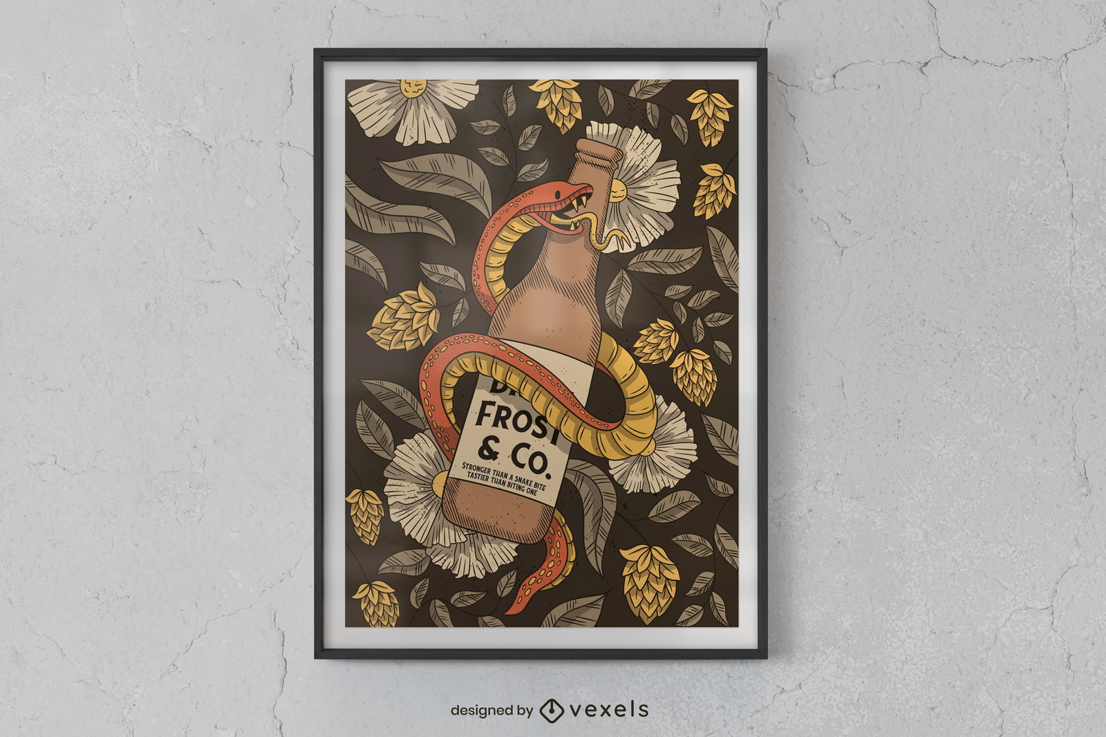 Diseño de cartel de cerveza y serpiente.