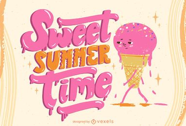 Letras de verão derretendo sorvete