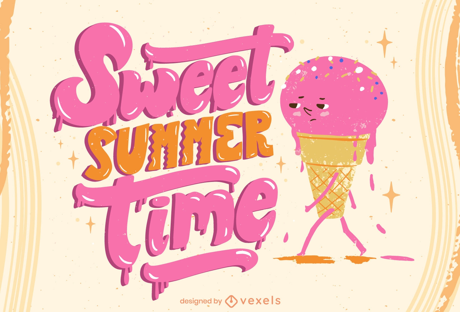 Ice cream melting summer lettering