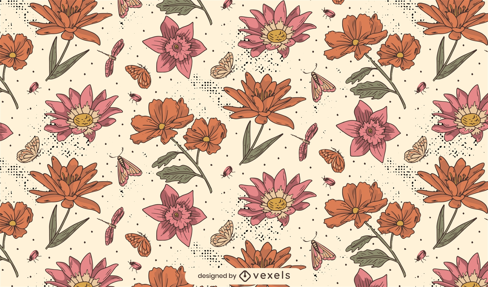 Diseño de patrón de flores vintage