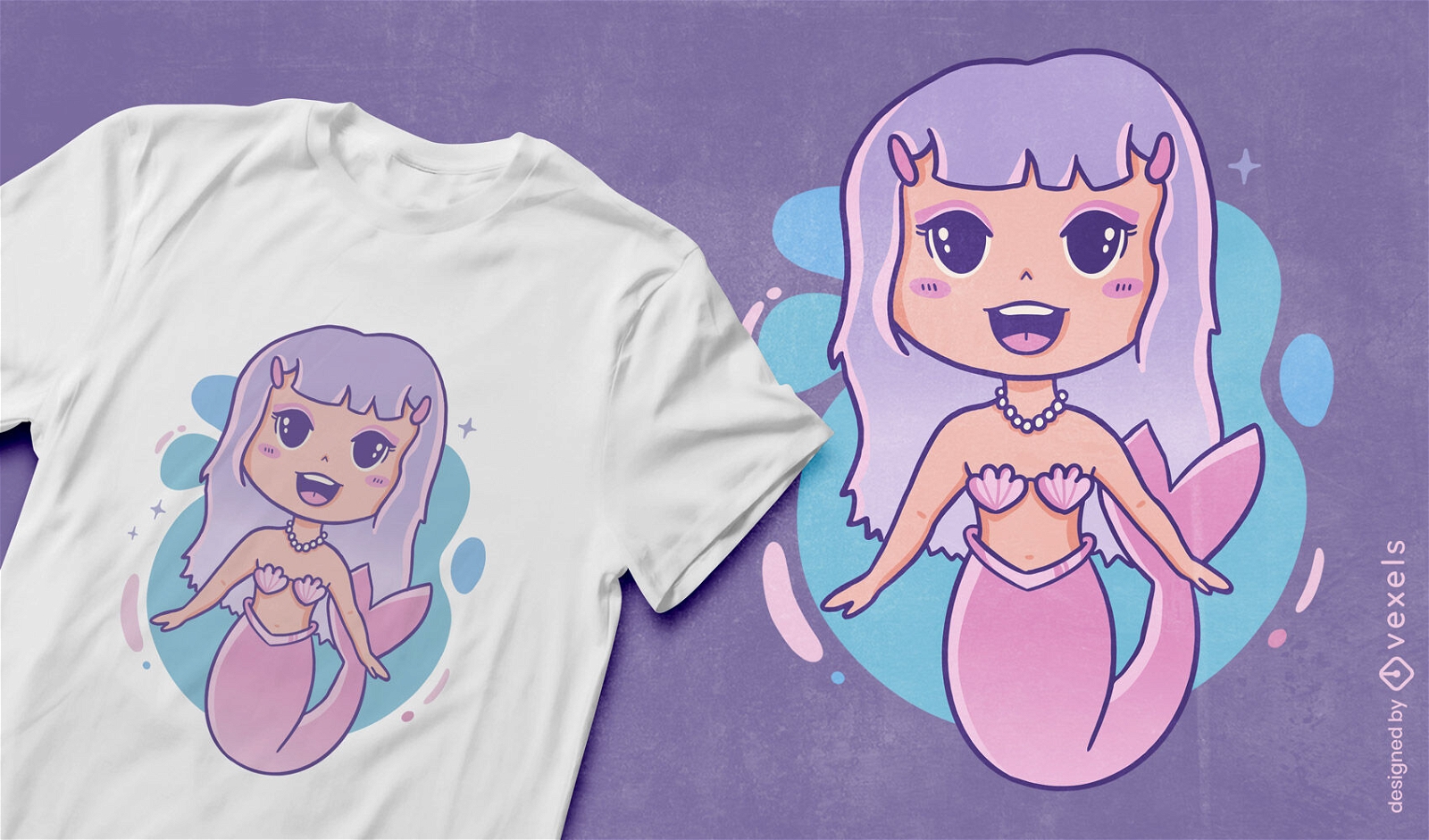 Design de camiseta de natação de sereia de desenho animado