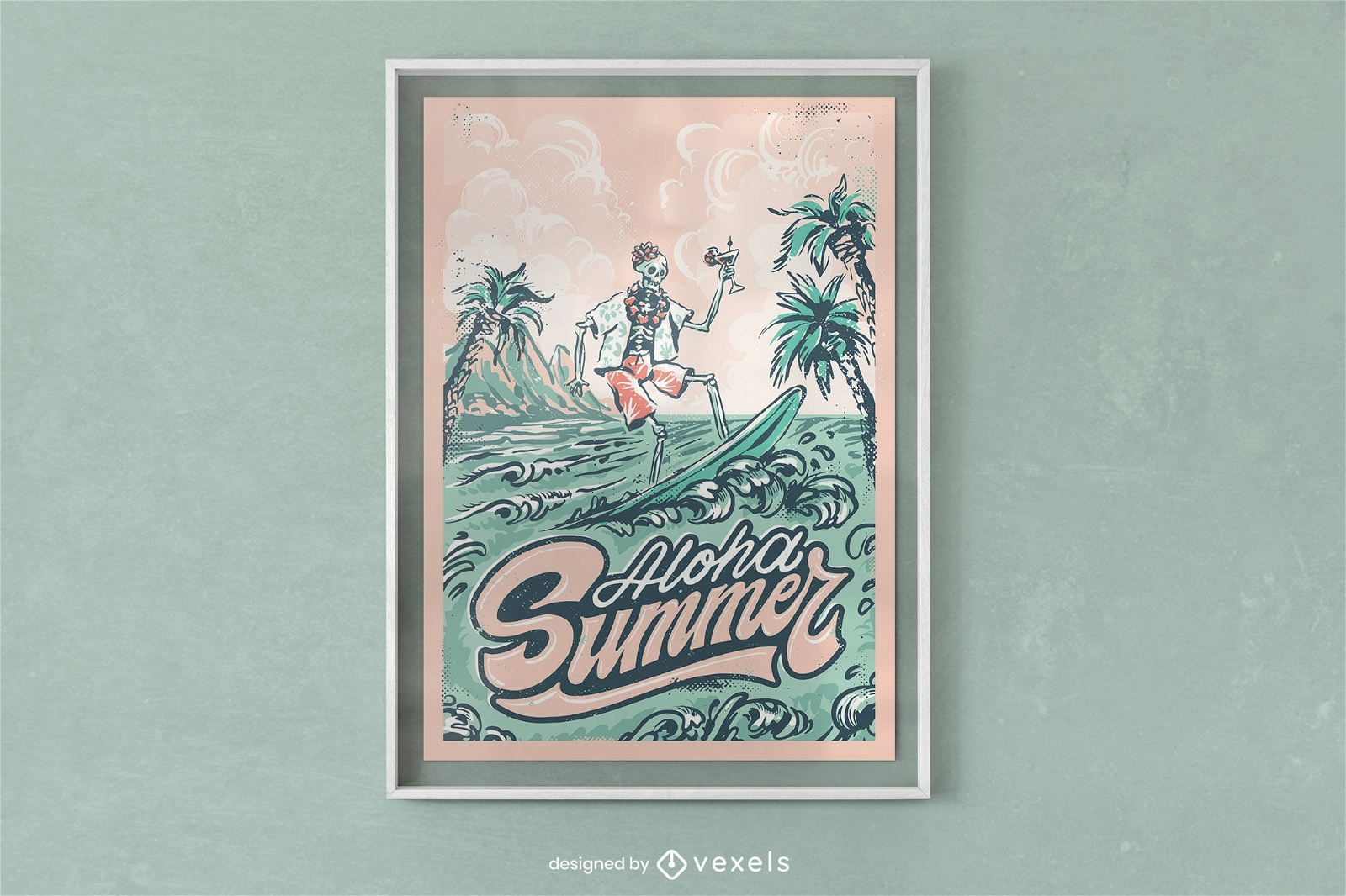 Diseño de cartel de surf de verano de aloha.