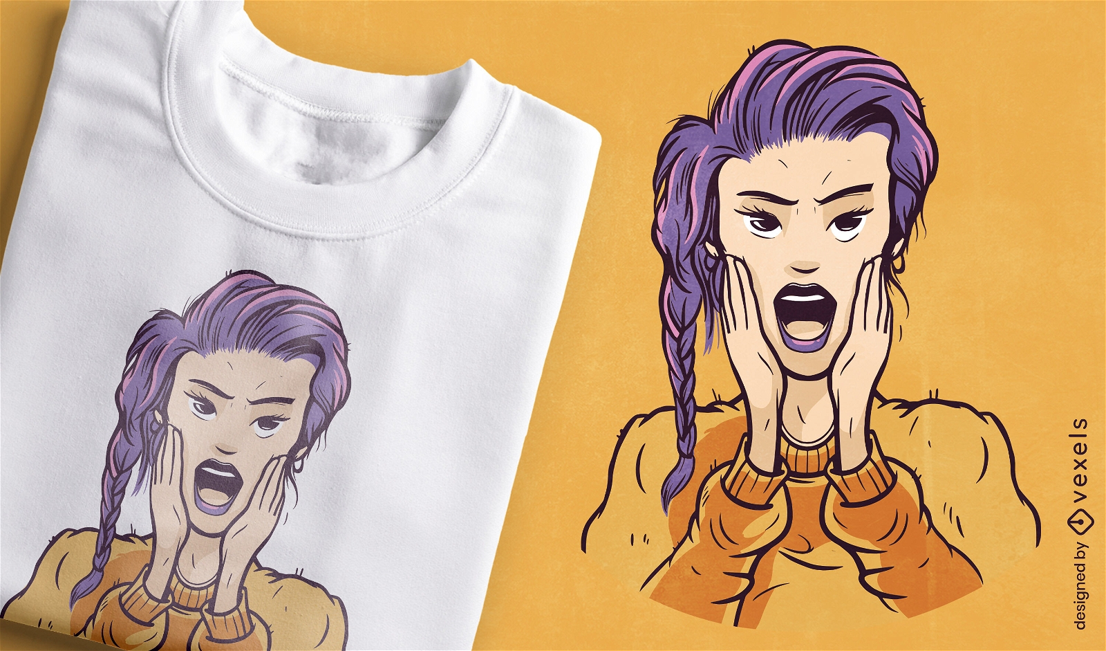 Design de camiseta de mulher surpreendida