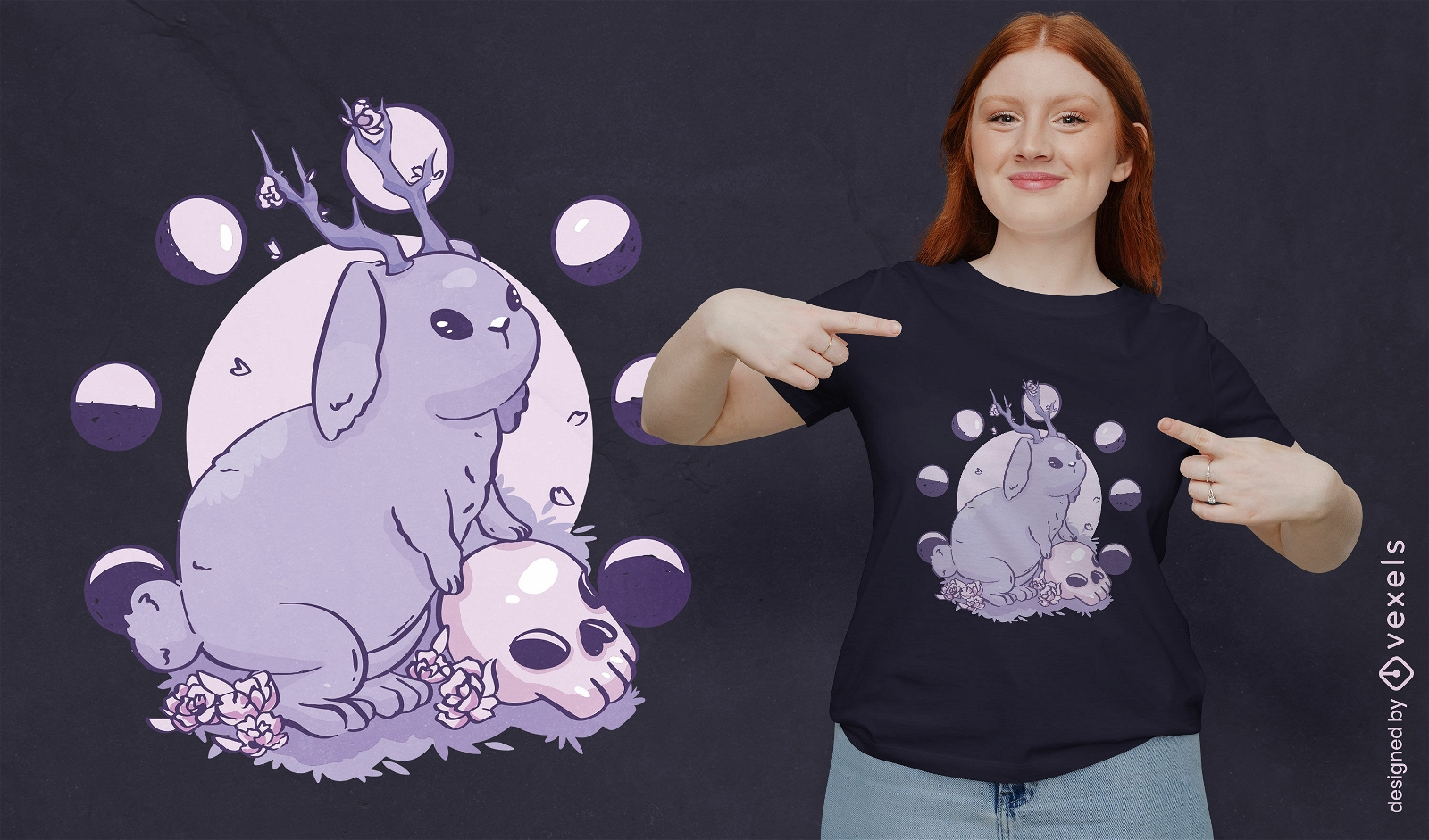 Diseño de camiseta espeluznante de conejo con astas
