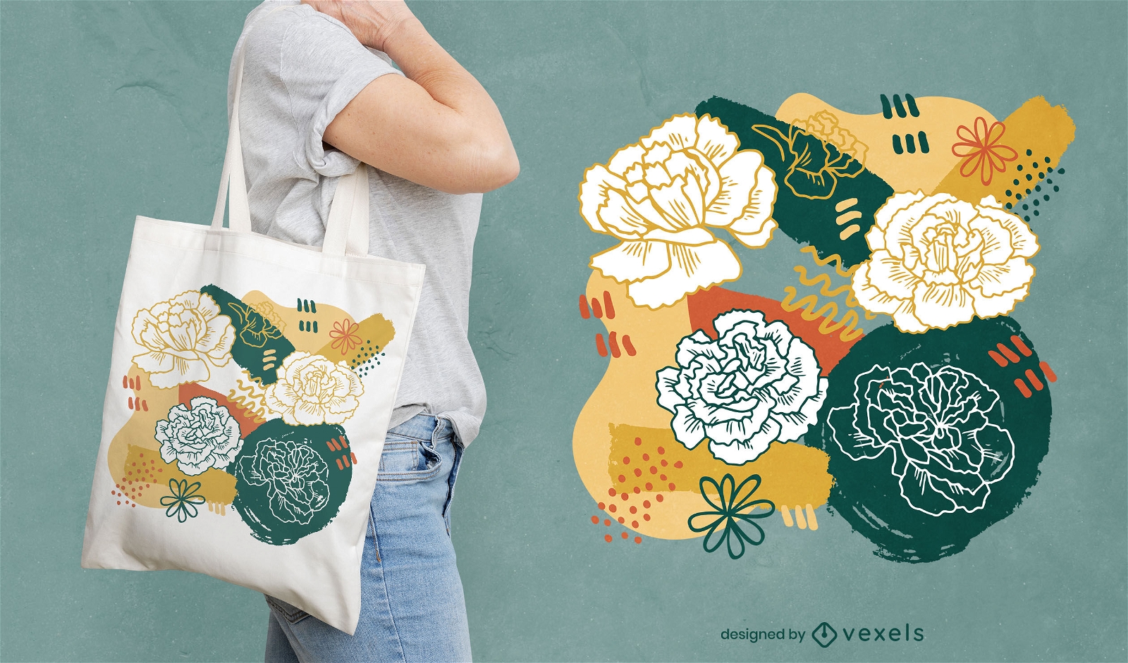 Abstract carnation flowers tote bag design