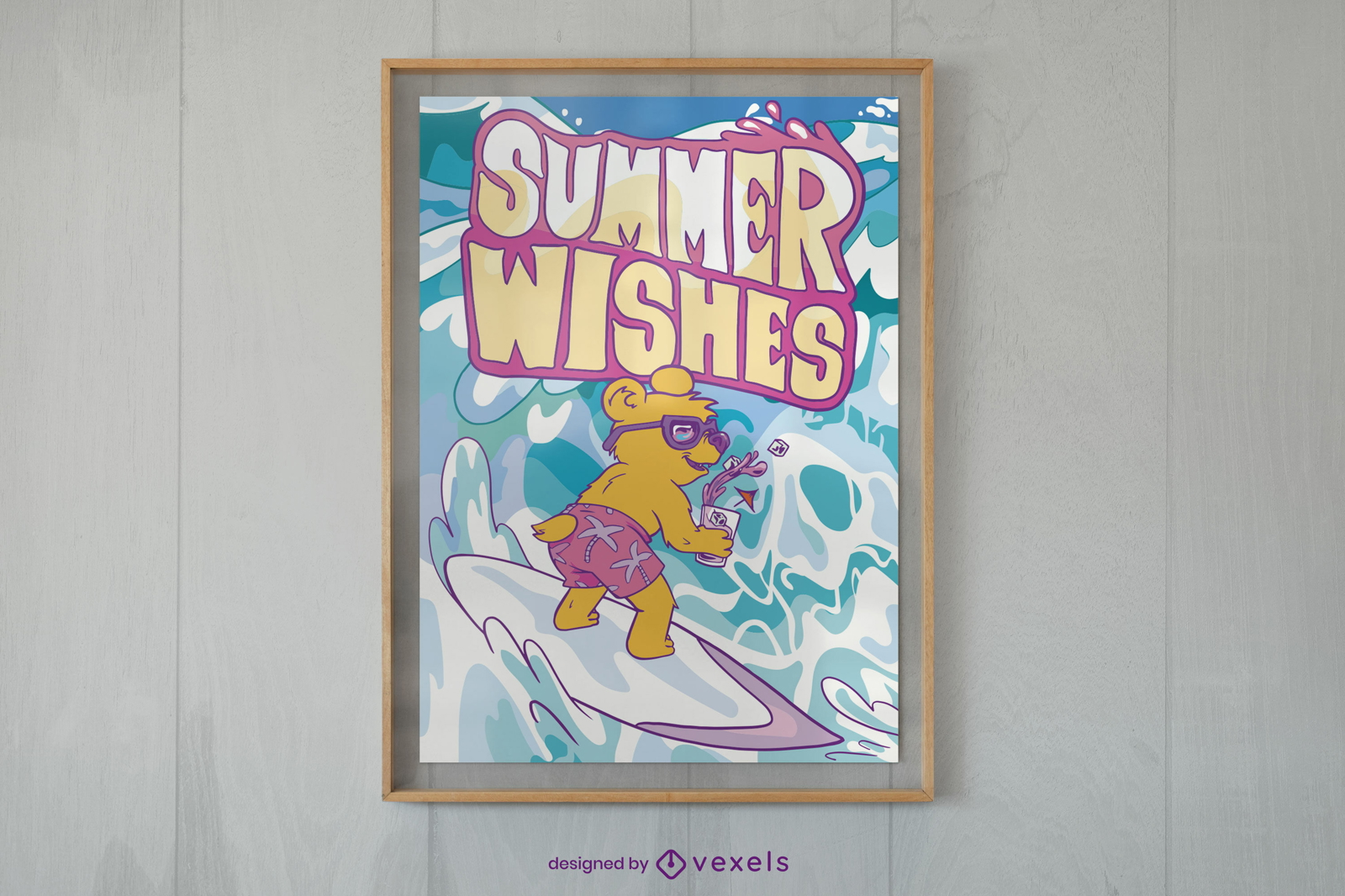 Design de cartaz de urso de surf de verão