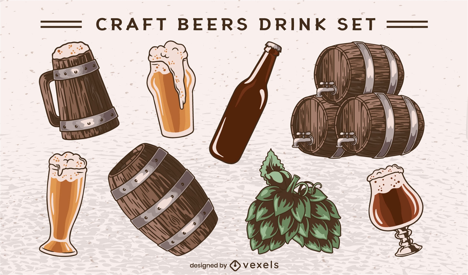 Diseño de set de bebida de cerveza artesanal.