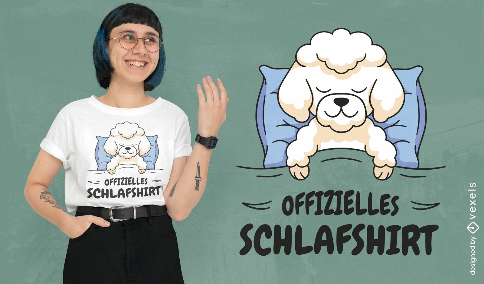 Diseño de camiseta para dormir con animales de perro caniche