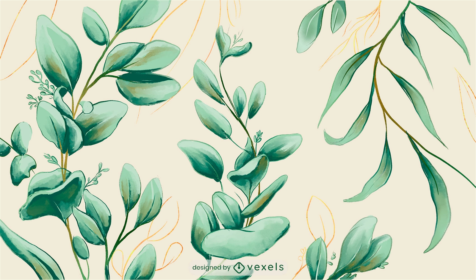 Ilustração em aquarela de folhas de eucalipto