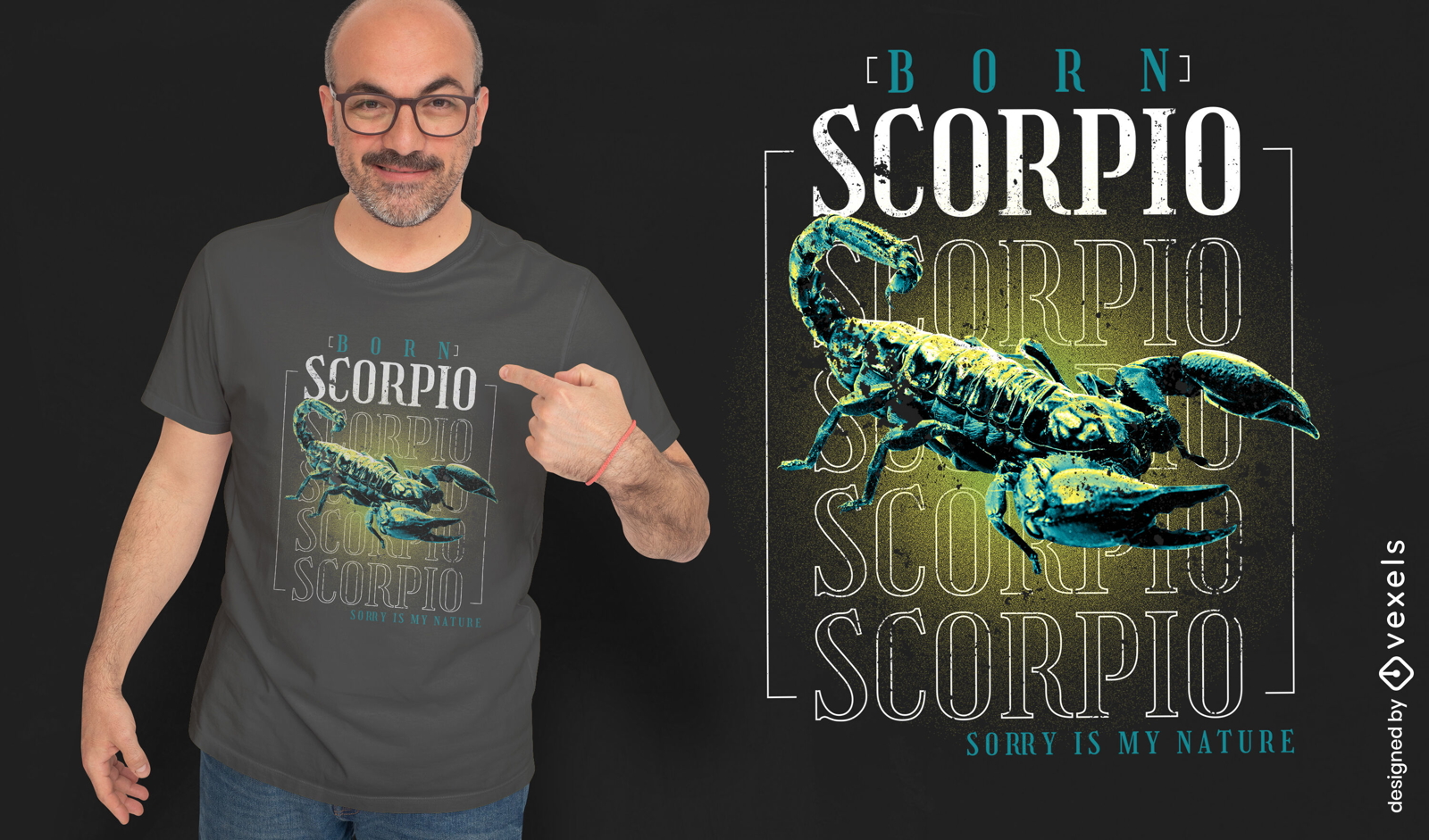Born scorpio horoscope psd t-shirt design