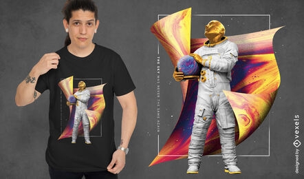 Diseño de camiseta psd de espacio dorado de astronauta