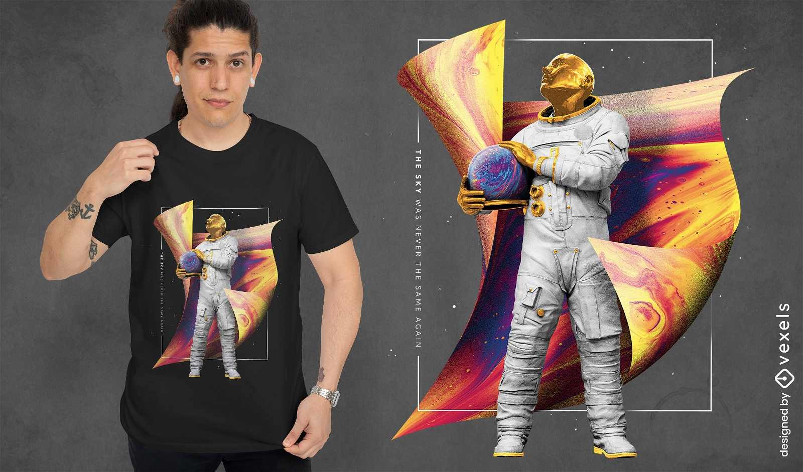 Dise?o de camiseta psd de espacio dorado de astronauta