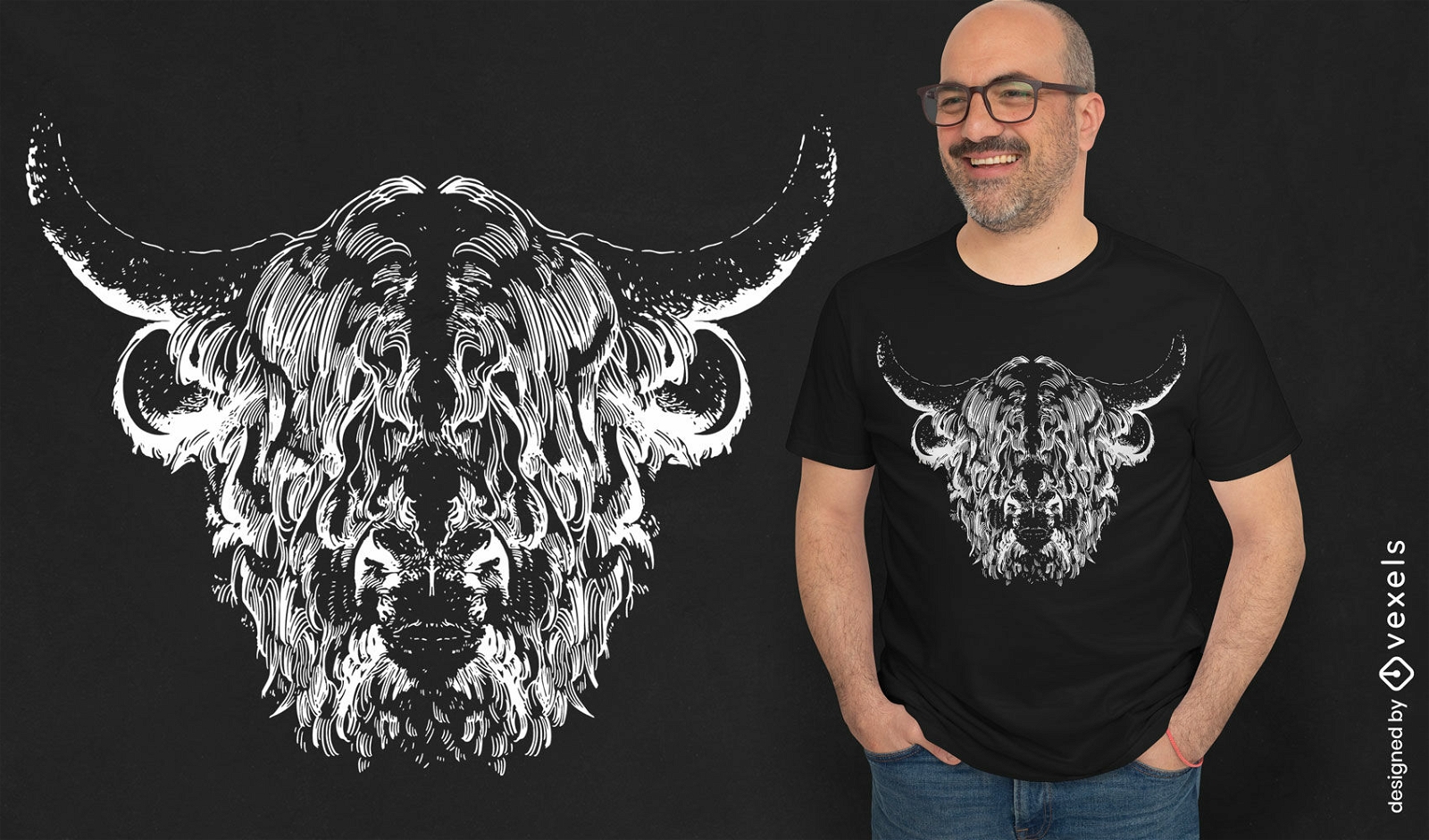 Diseño de camiseta realista de animal de vaca de las tierras altas