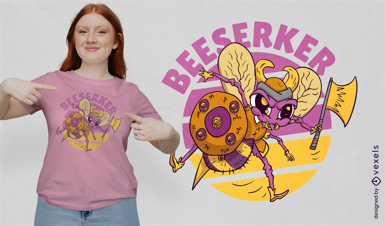 Diseño de camiseta de dibujos animados de animales de abeja vikinga