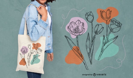 Design de bolsa de primavera de flores de tulipa