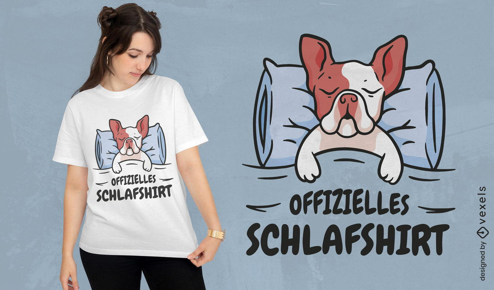 Bulldogge schläft auf Bett-T-Shirt-Design