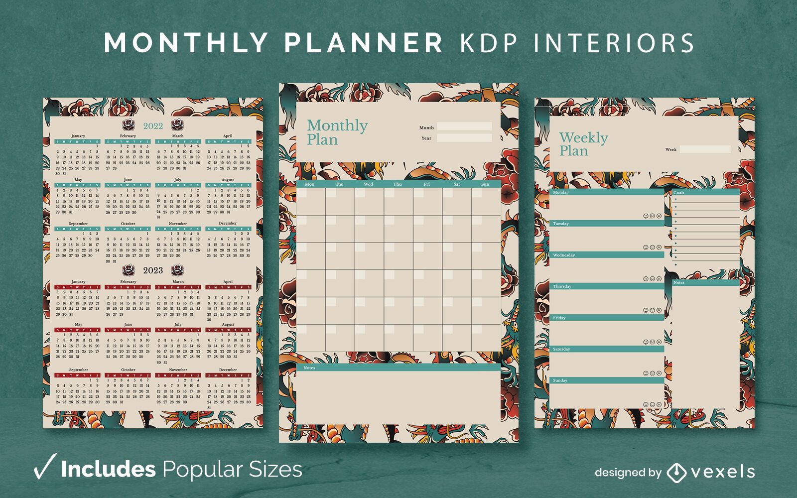 Japanese dragon Diary Design Template KDP