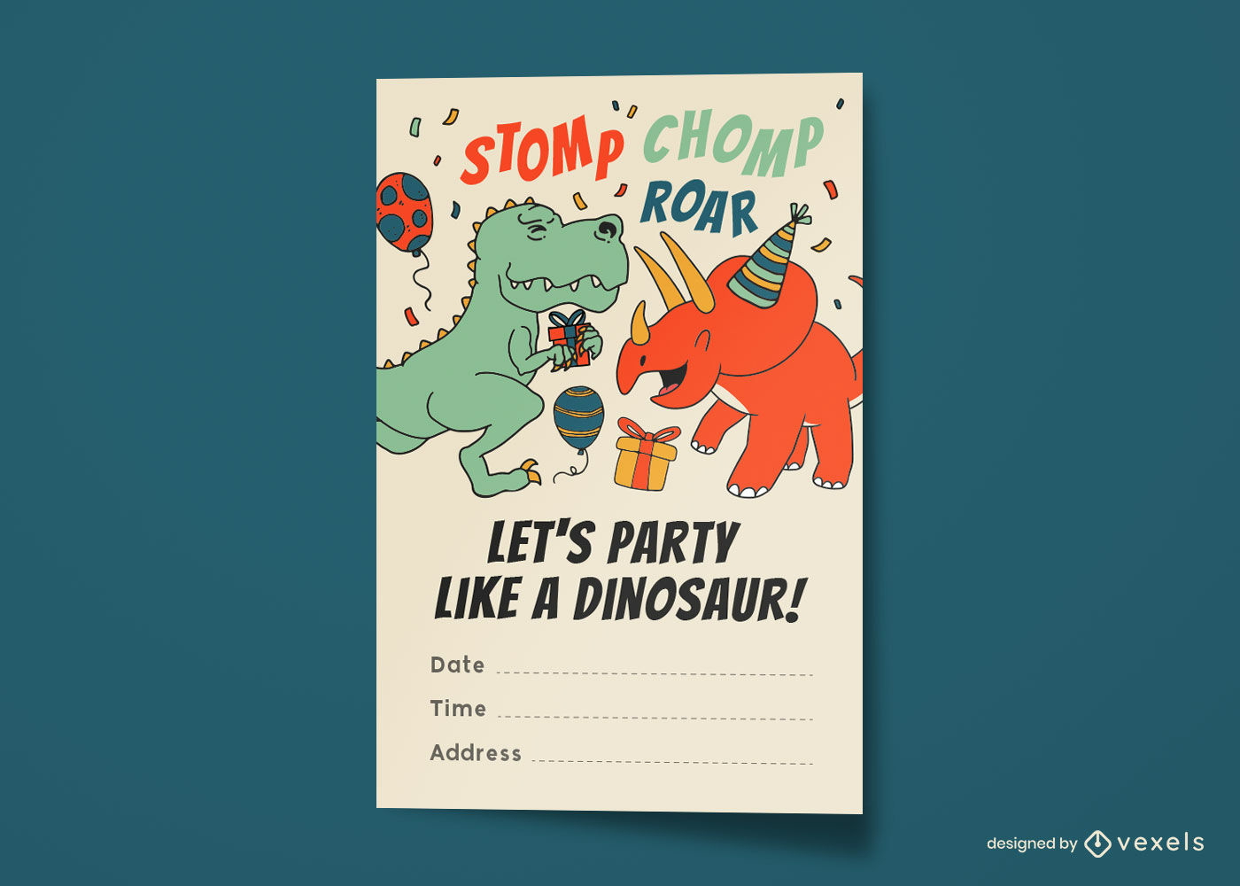 Diseño de tarjeta de fiesta de cumpleaños de dinosaurio