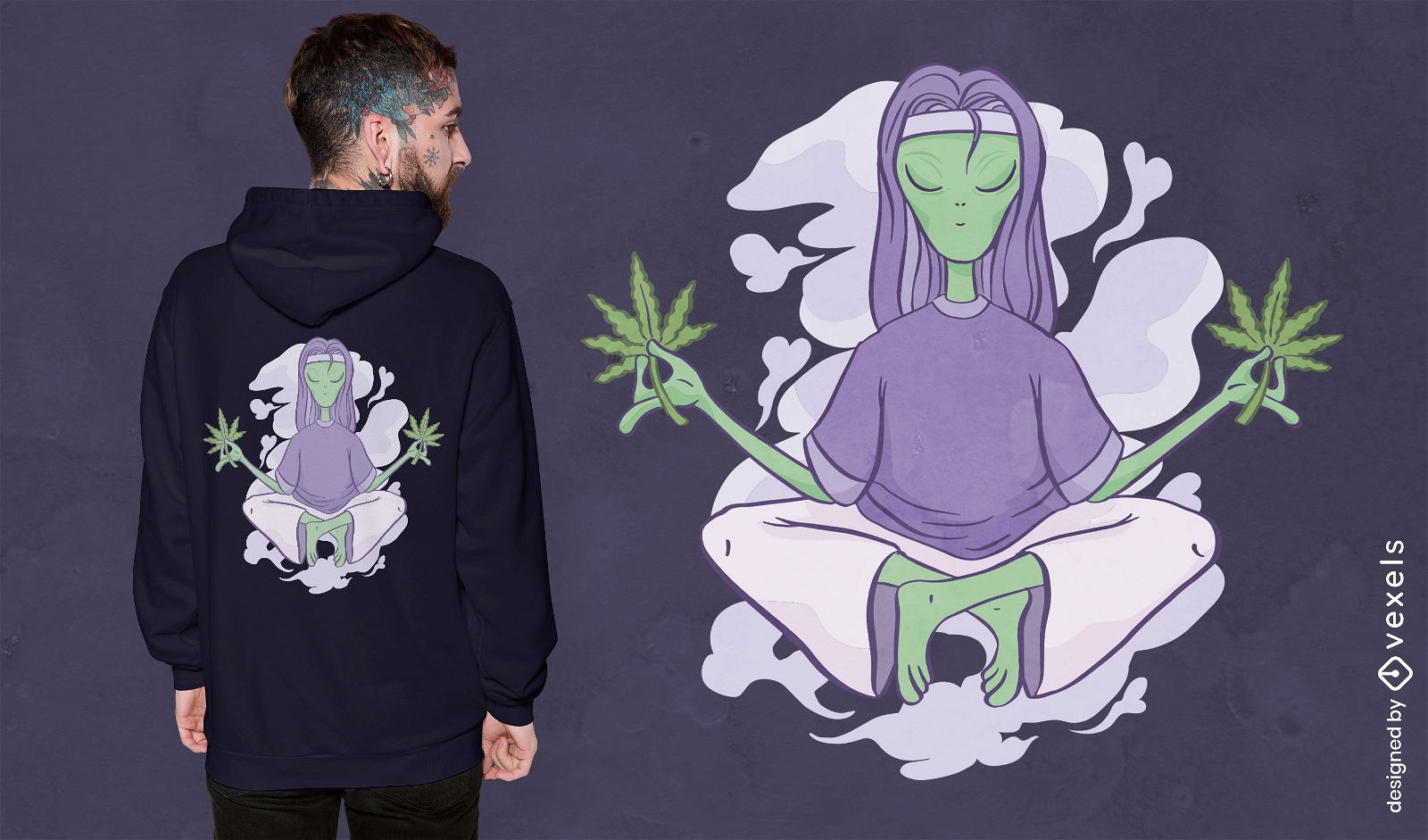 Alien meditation with marihuana t-shirt design