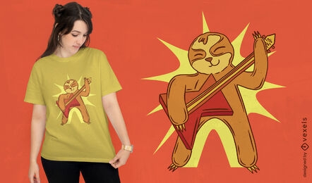 Sloth playing guitar cartoon t-shirt design