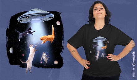 Diseño de camiseta OVNI de gatos espaciales