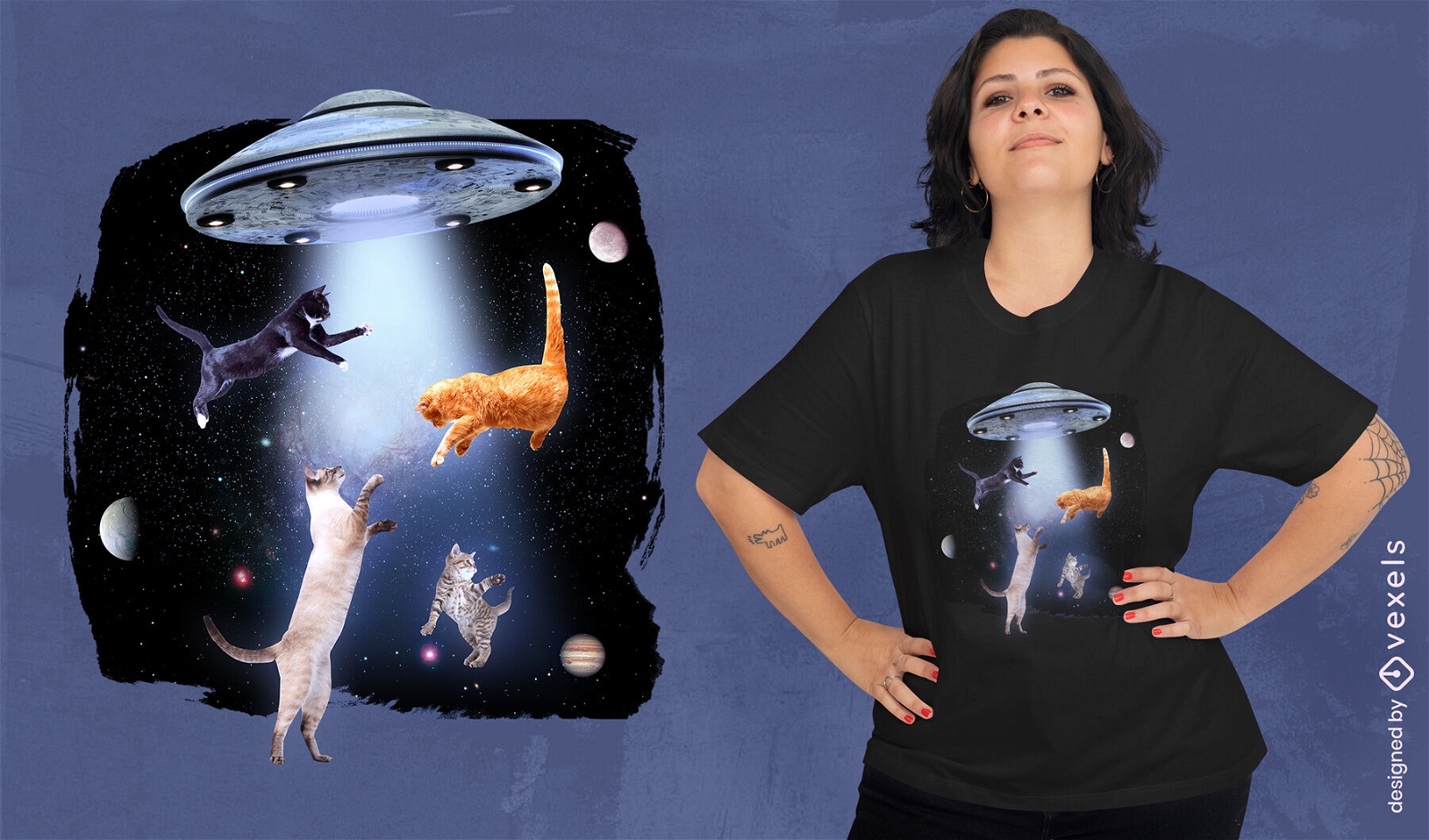 Design de camiseta UFO de gatos espaciais