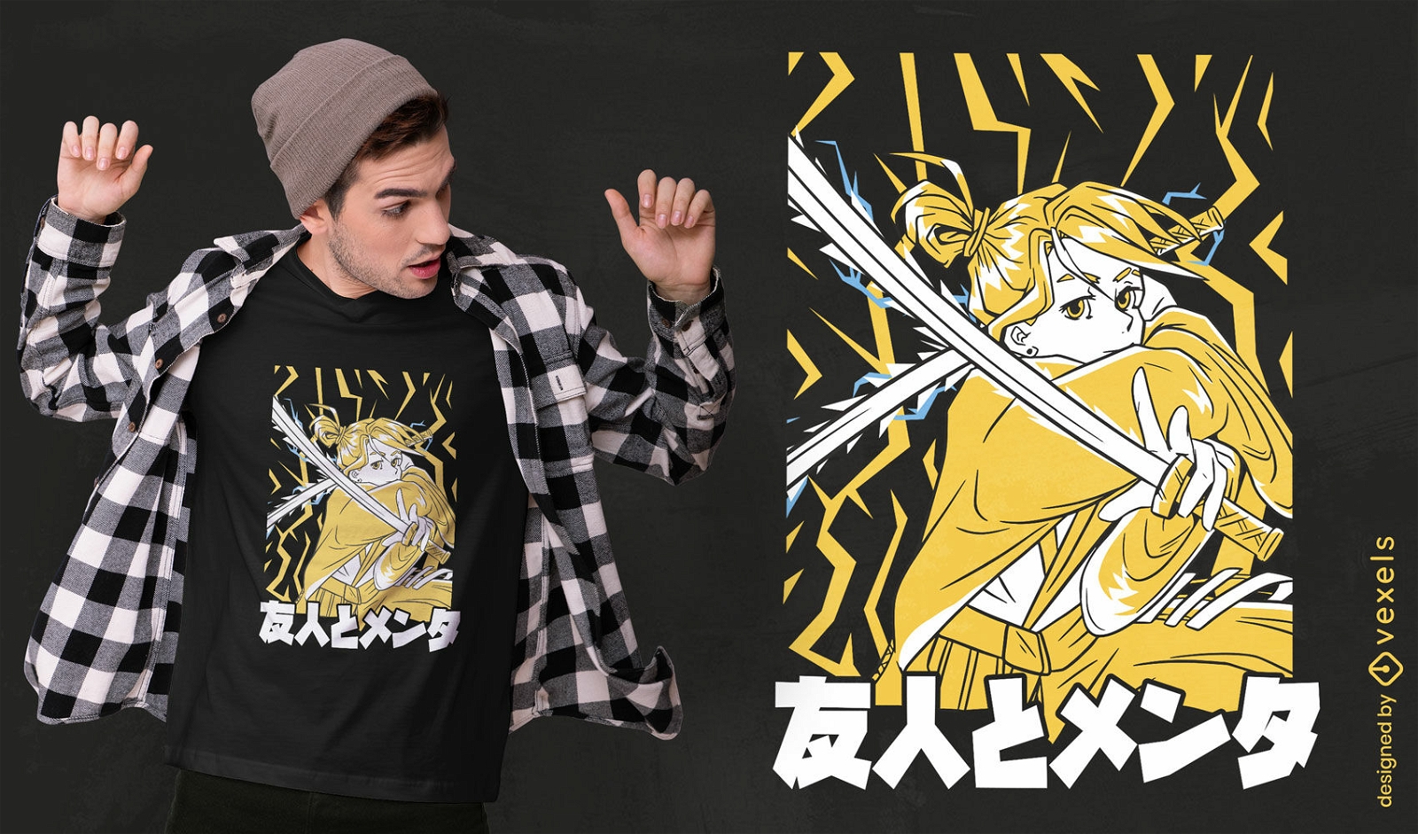 Diseño de camiseta de anime samurai girl