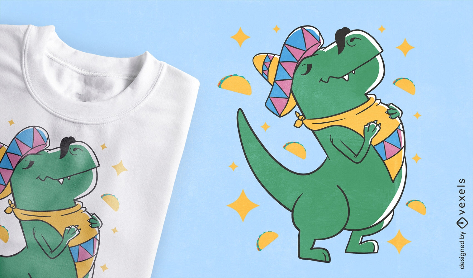 Design de camiseta de desenho animado de dinossauro mexicano