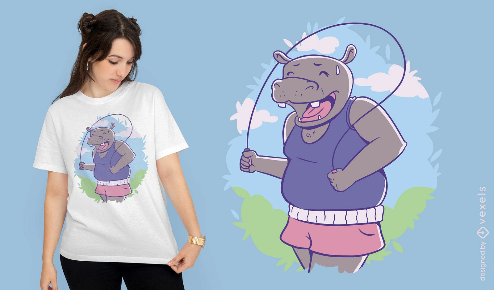 Design de camiseta de pular corda de hipopótamo