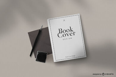 Maqueta de sobre de carta y portada de libro