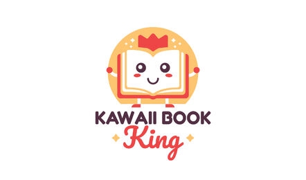 Kawaii offenes Buch mit Kronen-Logo-Vorlage