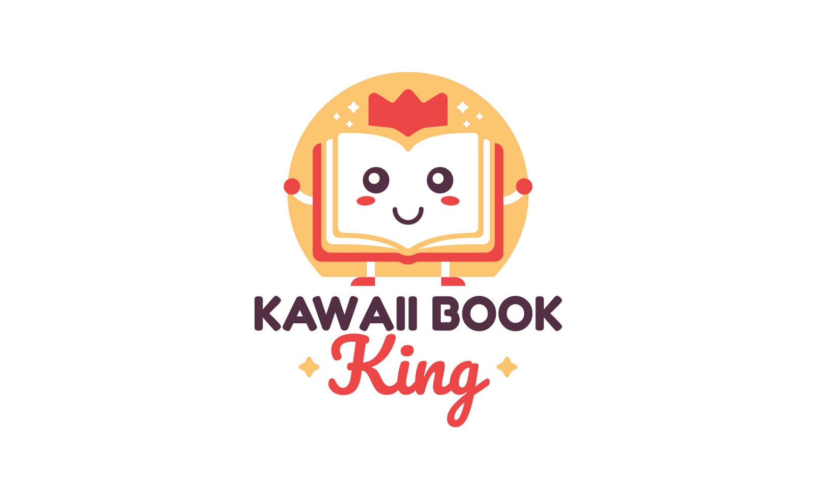 Livro aberto kawaii com modelo de logotipo de coroa