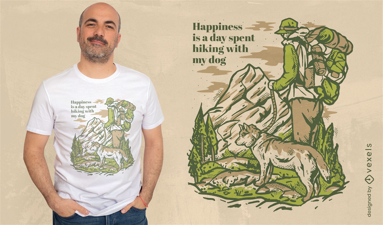 Senderismo felicidad y diseño de camiseta de perros.