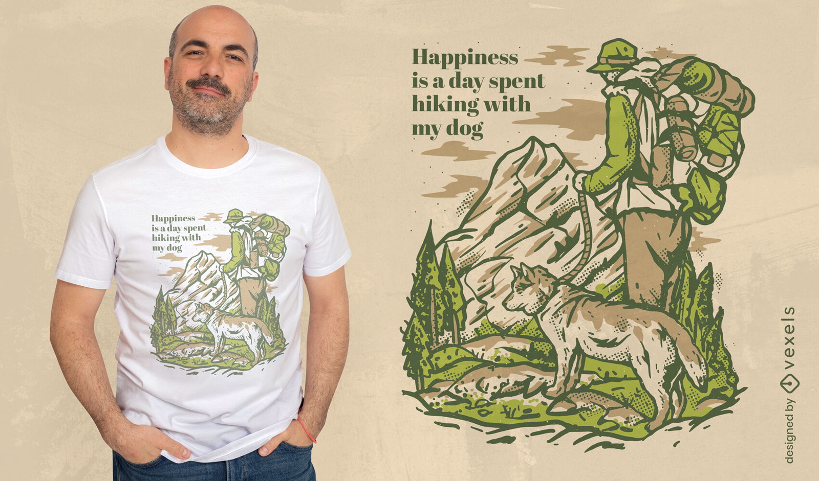 Wanderglück und Hunde-T-Shirt-Design