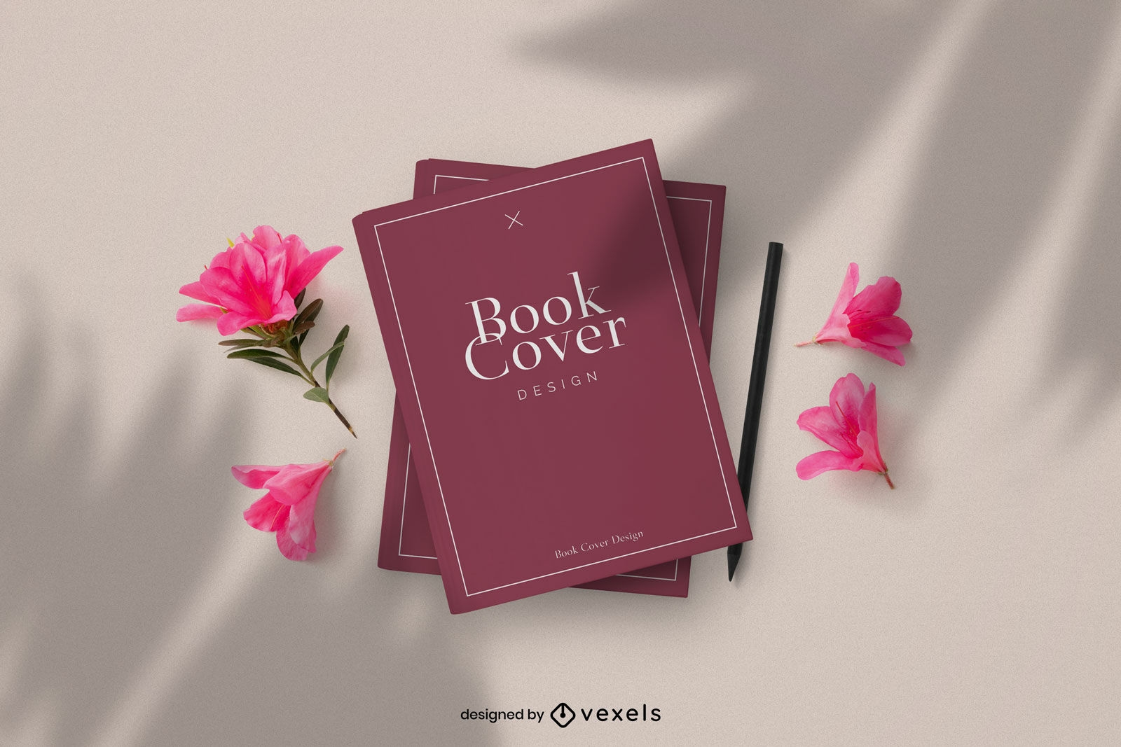 Maquete de capa de livro de flores cor de rosa