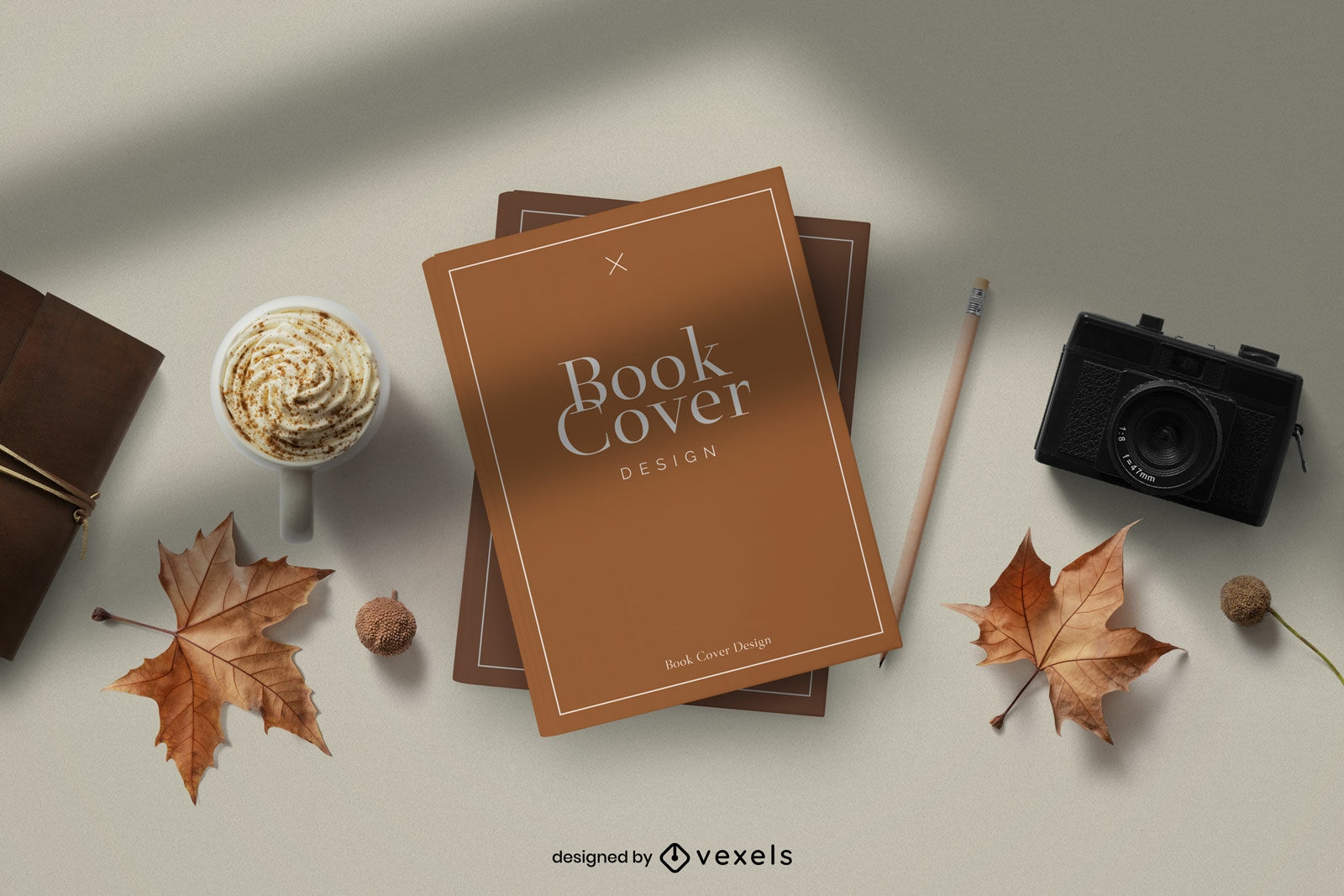 Design de maquete de capa de livro de outono