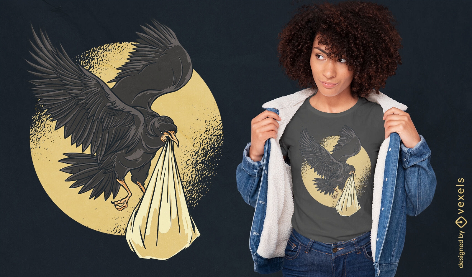 Diseño de camiseta de cuervo y bebé.