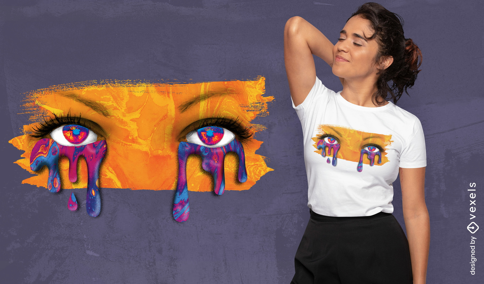 Olhos chorando pintura psd design de camiseta