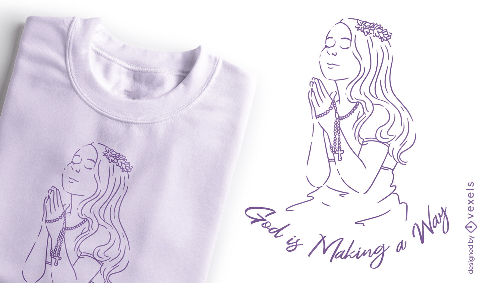Diseño de camiseta de cita de dios rezando de niña
