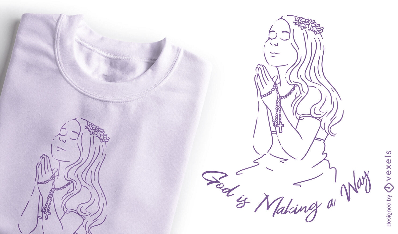 Garota orando design de camiseta com citação de deus