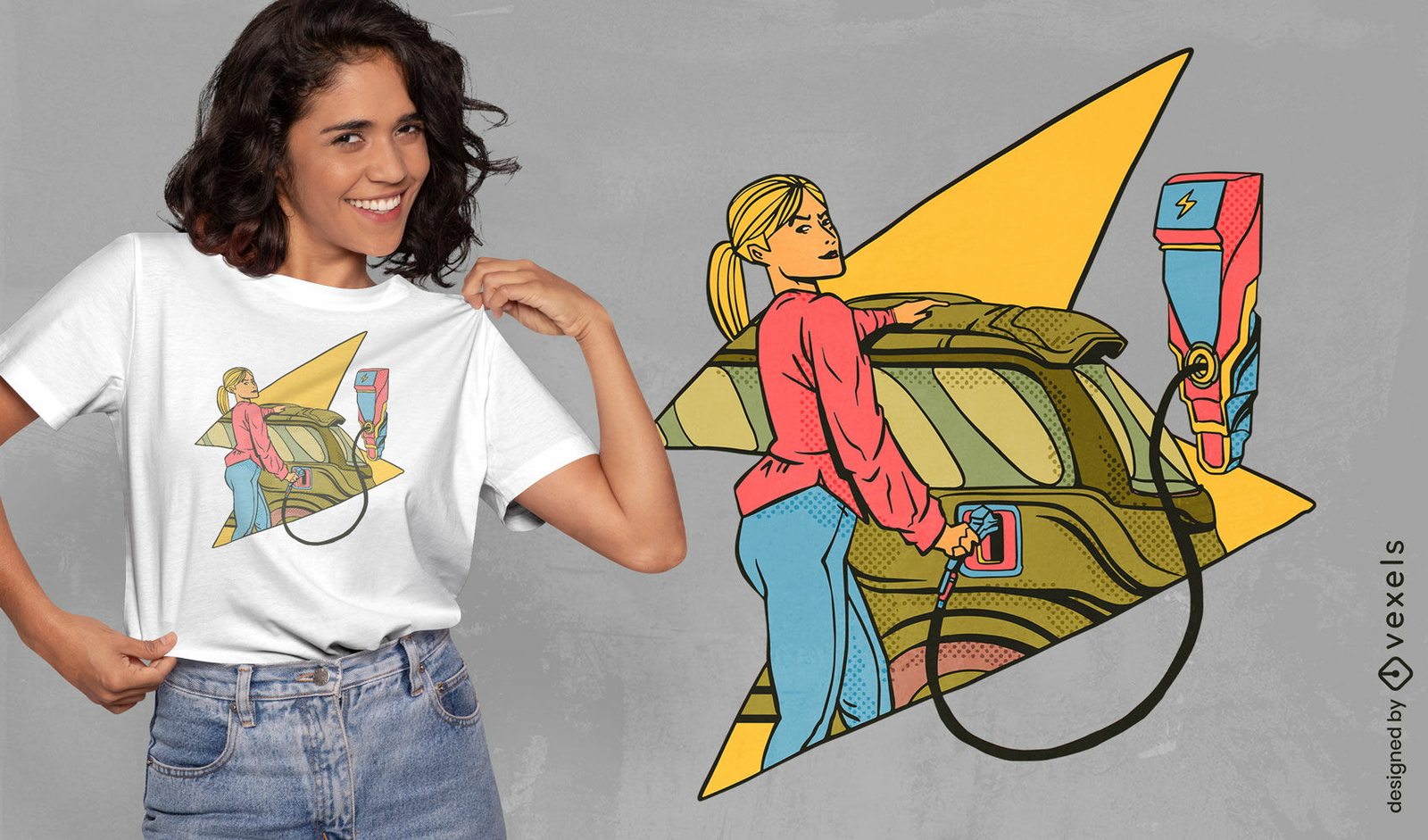 Design de camiseta de menina retrô de carro elétrico