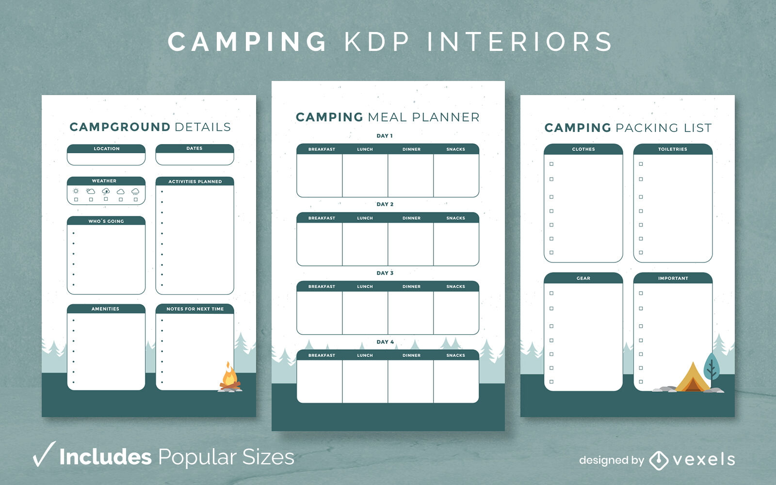 Páginas de design de interiores de campismo kdp