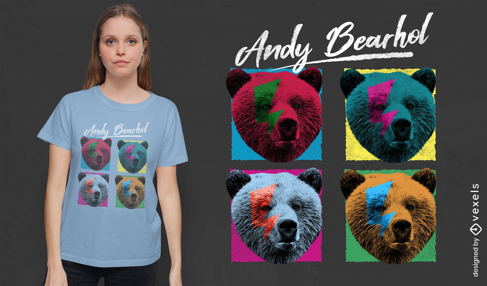 Diseño de camiseta de parodia de Andy Bearhol de arte pop