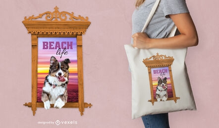 Cão em design de bolsa de retrato por do sol