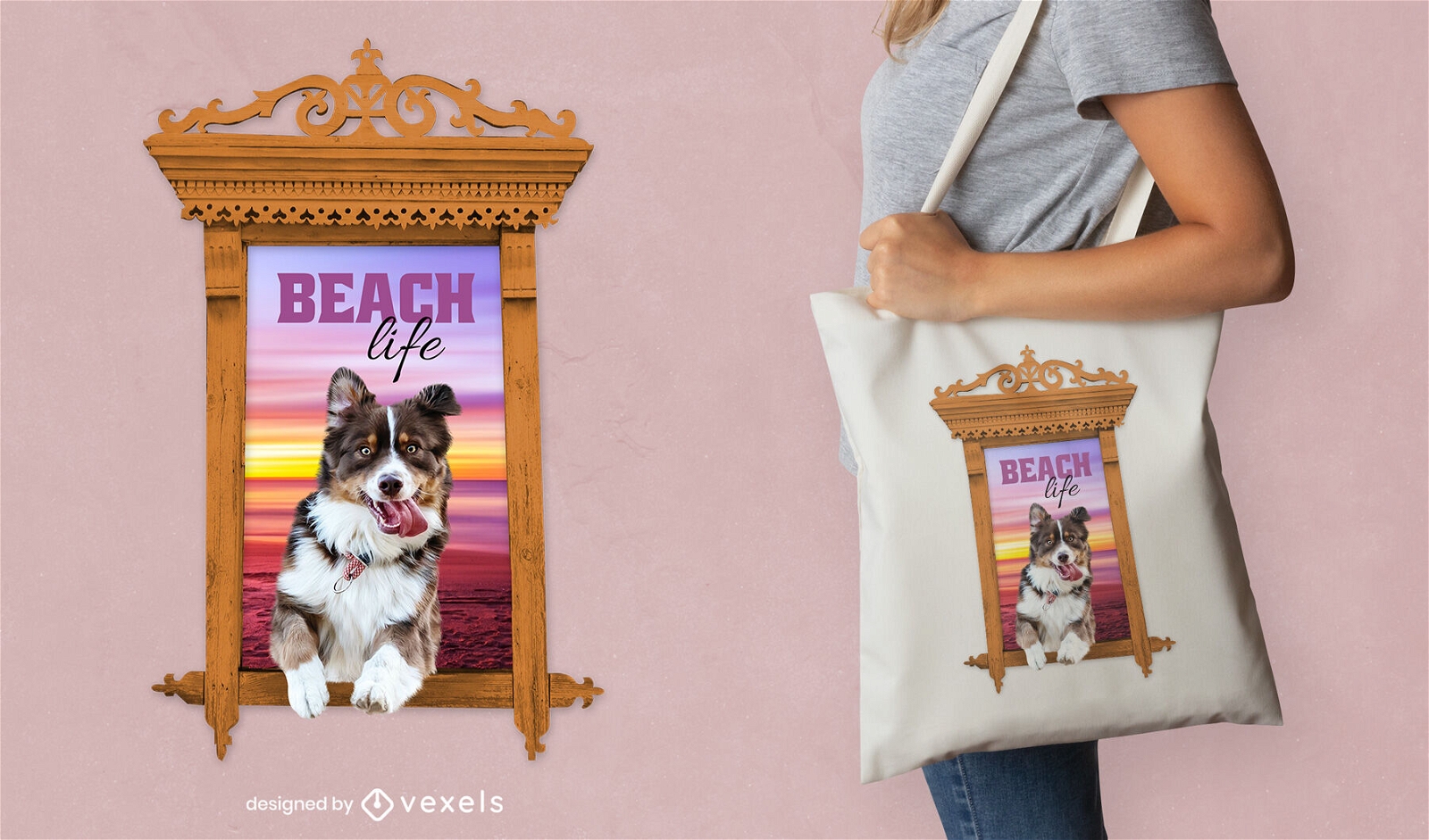 Cão em design de bolsa de retrato por do sol