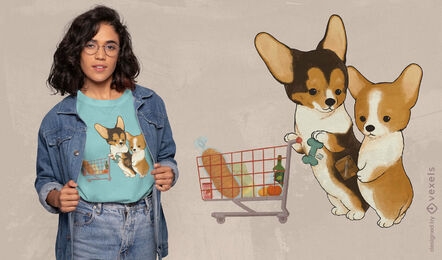 Design de camiseta de cães corgi de supermercado
