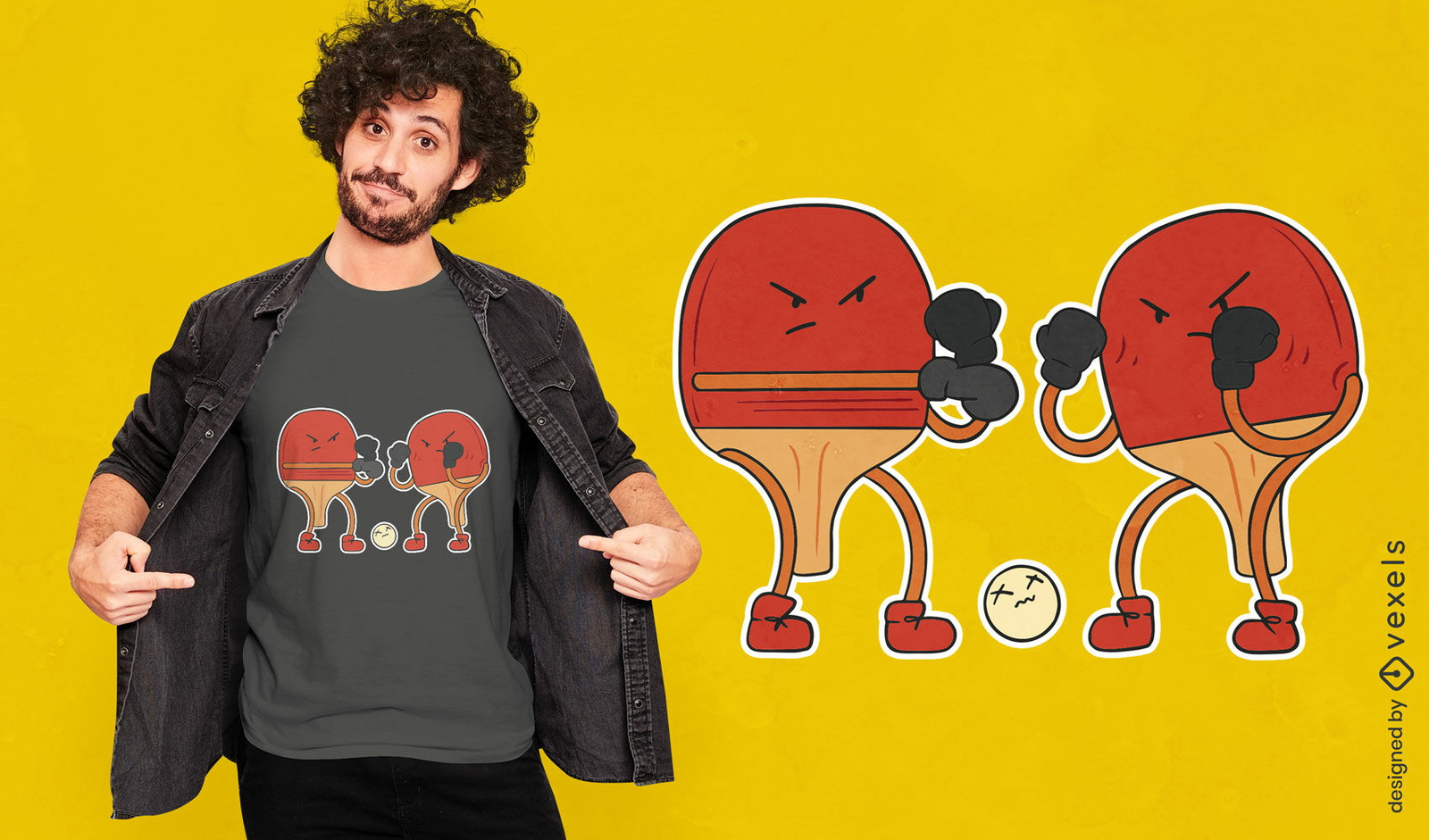 Diseño divertido de camiseta de paletas de ping pong