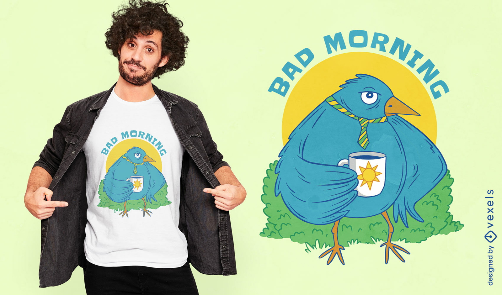 Vogel mit Kaffeebecher-T-Shirt-Design