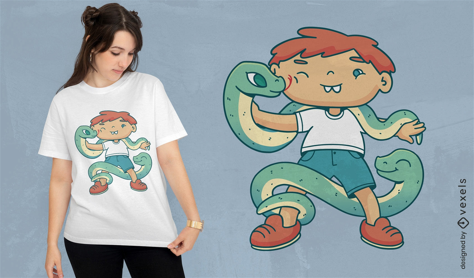 Kind, das mit Schlangen-T-Shirt-Design spielt