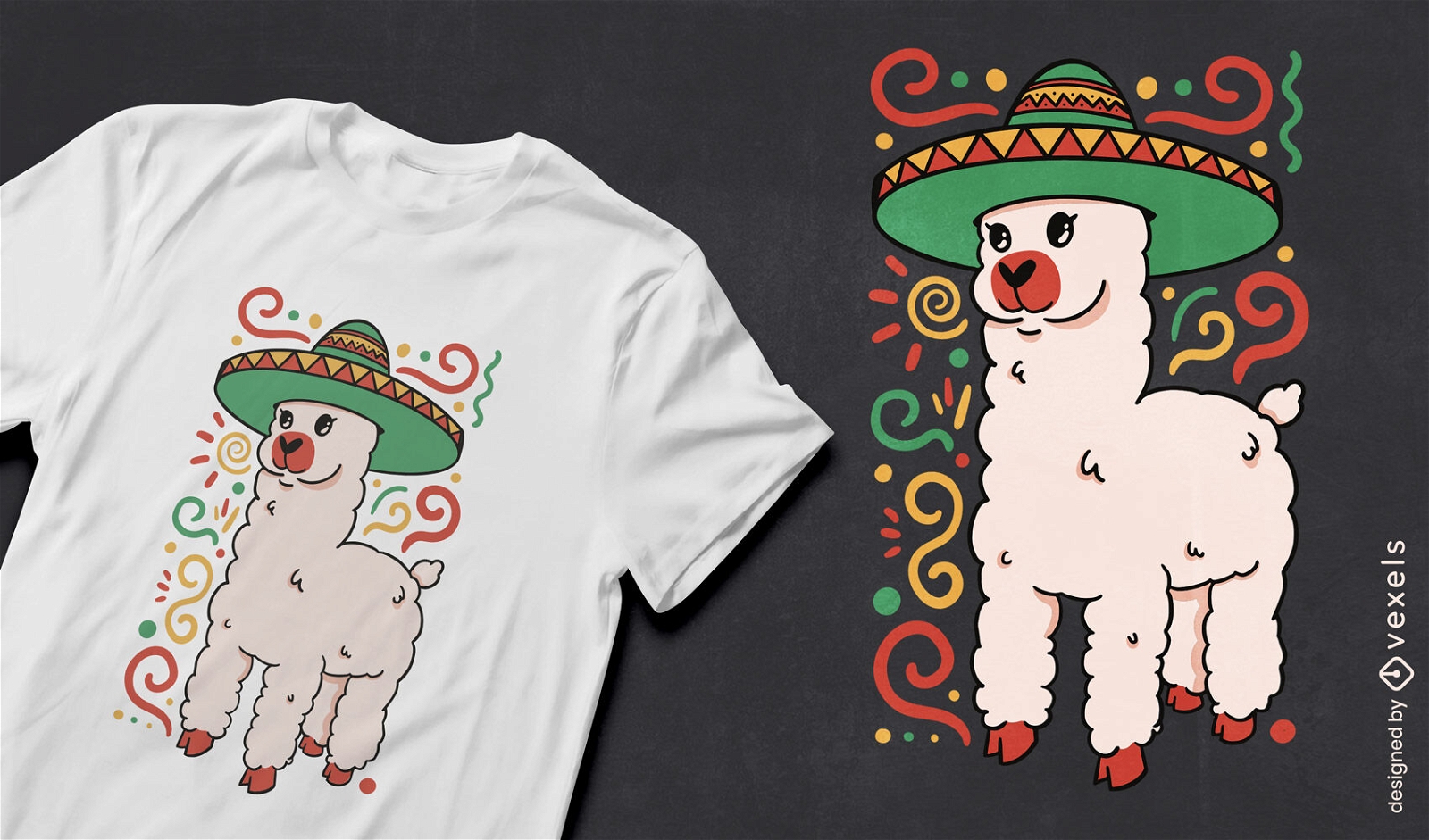 Lindo diseño de camiseta de animal de alpaca mexicana.